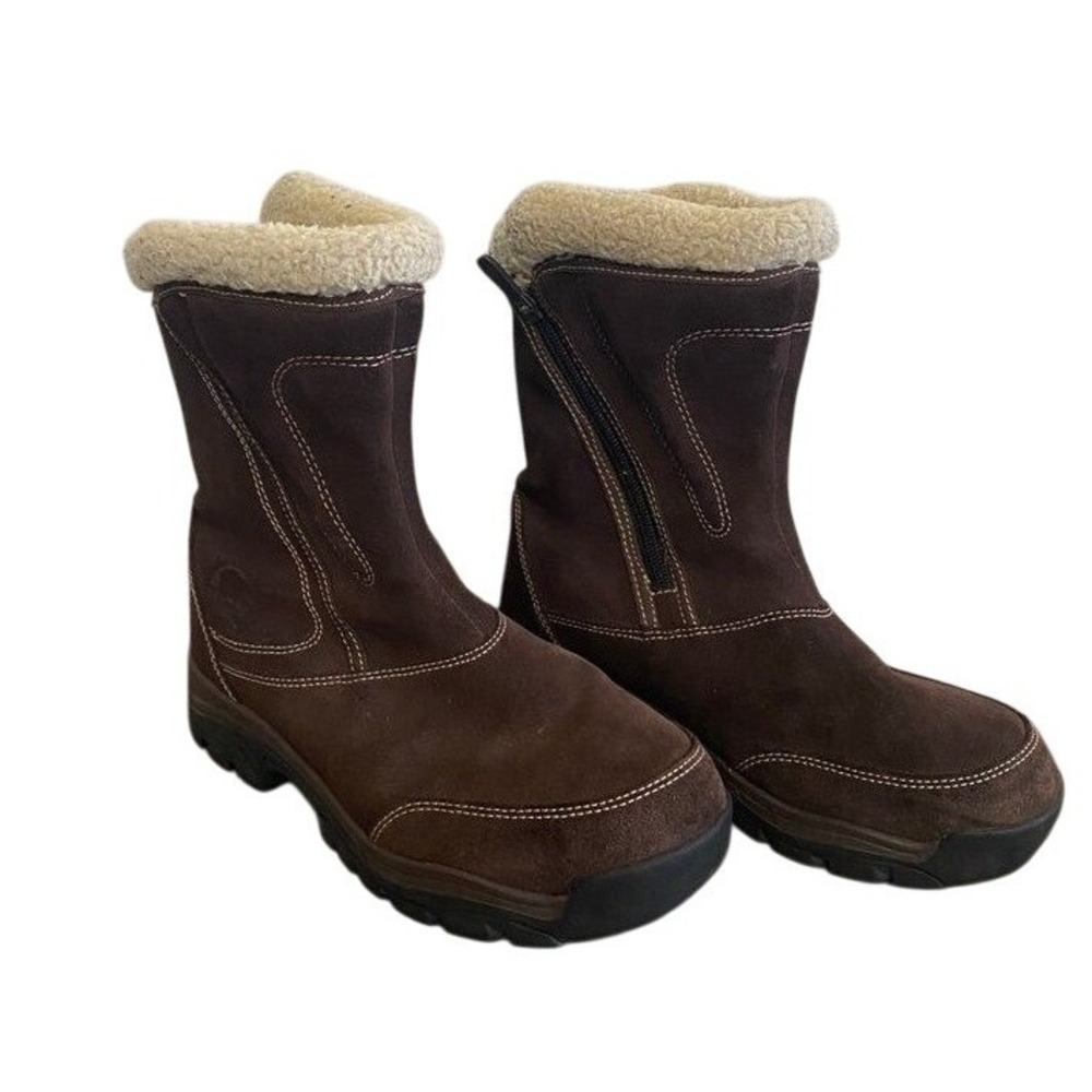 Sorel Brown Suede Waterproof‎ Winter Boots Shearling Trim Side Zip Womens Size 7